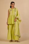 Gulabo By Abu Sandeep Lime Chanderi Embroidery, Zari Round Neck Peplum Tunic at Aza Fashions Gulabo By Abu Sandeep_Lime Chanderi Embroidery, Zari Round Neck Peplum Tunic _at_Aza_Fashions