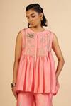 Buy Gulabo By Abu Sandeep Pink Chanderi Embroidery, Metallic Thread Round Neck, Button-down Gathered Tunic at Aza Fashions Buy_Gulabo By Abu Sandeep_Pink Chanderi Embroidery, Metallic Thread Round Neck, Button-down Gathered Tunic _at_Aza_Fashions