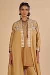 Buy Gulabo By Abu Sandeep Beige Chanderi Embroidery V-neck Tunic Online at Aza Fashions Buy_Gulabo By Abu Sandeep_Beige Chanderi Embroidery V-neck Tunic _Online_at_Aza_Fashions