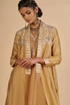 Gulabo By Abu Sandeep Beige Chanderi Embroidery V-neck Tunic at Aza Fashions Gulabo By Abu Sandeep_Beige Chanderi Embroidery V-neck Tunic _at_Aza_Fashions