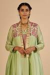 Shop Gulabo By Abu Sandeep Green Chanderi Embroidery, Sequins, Gota Patti V-neck Tunic Online at Aza Fashions Shop_Gulabo By Abu Sandeep_Green Chanderi Embroidery, Sequins, Gota Patti V-neck Tunic _Online_at_Aza_Fashions