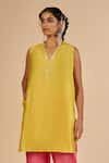 Buy Gulabo By Abu Sandeep Yellow Chanderi Embroidery, Sequins V-neck Tunic at Aza Fashions Buy_Gulabo By Abu Sandeep_Yellow Chanderi Embroidery, Sequins V-neck Tunic _at_Aza_Fashions