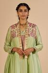Shop Gulabo By Abu Sandeep Green Chanderi Sequins, Embroidery V-neck Tunic Online at Aza Fashions Shop_Gulabo By Abu Sandeep_Green Chanderi Sequins, Embroidery V-neck Tunic _Online_at_Aza_Fashions