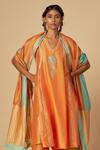 Gulabo By Abu Sandeep Orange Chanderi Embroidery, Sequins, Zari V-neck Tunic at Aza Fashions Gulabo By Abu Sandeep_Orange Chanderi Embroidery, Sequins, Zari V-neck Tunic _at_Aza_Fashions