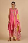Shop Gulabo By Abu Sandeep Pink Chanderi Embroidery, Zari, Gota Patti V-neck Tunic Online at Aza Fashions Shop_Gulabo By Abu Sandeep_Pink Chanderi Embroidery, Zari, Gota Patti V-neck Tunic _Online_at_Aza_Fashions