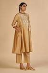Shop Gulabo By Abu Sandeep Beige Chanderi Embroidery, Zari Round Neck Tunic Online at Aza Fashions Shop_Gulabo By Abu Sandeep_Beige Chanderi Embroidery, Zari Round Neck Tunic _Online_at_Aza_Fashions