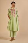 Buy Gulabo By Abu Sandeep Green Chanderi Embroidery, Metallic Thread, Zari Round Neck Tunic at Aza Fashions Buy_Gulabo By Abu Sandeep_Green Chanderi Embroidery, Metallic Thread, Zari Round Neck Tunic _at_Aza_Fashions