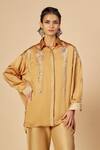 Buy Gulabo By Abu Sandeep Beige Chanderi Embroidery, Sequins, Metallic Thread Collared Shirt at Aza Fashions Buy_Gulabo By Abu Sandeep_Beige Chanderi Embroidery, Sequins, Metallic Thread Collared Shirt _at_Aza_Fashions
