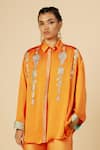 Buy Gulabo By Abu Sandeep Orange Chanderi Embroidery Collared Button Down Shirt at Aza Fashions Buy_Gulabo By Abu Sandeep_Orange Chanderi Embroidery Collared Button Down Shirt _at_Aza_Fashions