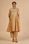 Shop Gulabo By Abu Sandeep Beige Chanderi Trouser at Aza Fashions Shop_Gulabo By Abu Sandeep_Beige Chanderi Trouser _at_Aza_Fashions