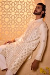 Shreyansh Designs_Off White Dupion, Silk Mirrors, Embroidery Varunesh Work Kurta And Pant Set _Online_at_Aza_Fashions