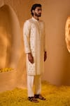 Shop_Shreyansh Designs_Off White Dupion, Silk Mirrors, Embroidery Varunesh Work Kurta And Pant Set _Online_at_Aza_Fashions