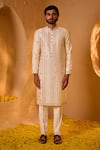 Buy_Shreyansh Designs_Off White Dupion, Silk Mirrors, Embroidery Varunesh Work Kurta And Pant Set _at_Aza_Fashions