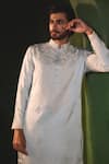 Shreyansh Designs_Blue Silk Embroidery Prabhakar Floral Kurta Set _Online_at_Aza_Fashions