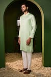 Shreyansh Designs_Green Silk Embroidery, Mirrors Avyukt Hand Kurta Set _at_Aza_Fashions