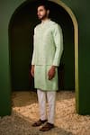 Shreyansh Designs_Mint Dupion, Silk Mirrors, Embroidery Ananta Work Bundi Set _Online_at_Aza_Fashions