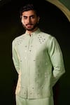 Shreyansh Designs_Mint Dupion, Silk Mirrors, Embroidery Ananta Work Bundi Set _at_Aza_Fashions