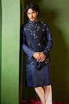 Buy_Shreyansh Designs_Blue Dupion, Silk Embroidery, Beads Paritosh Floral Bundi And Kurta Set _Online_at_Aza_Fashions