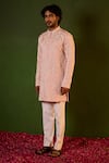Shreyansh Designs_Pink Silk Embroidery Prem Floral Jaal Kurta Set _Online_at_Aza_Fashions