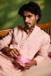 Shreyansh Designs_Pink Silk Embroidery Prem Floral Jaal Kurta Set _at_Aza_Fashions