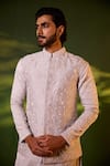 Shreyansh Designs Grey Dupion, Silk Embroidery Jayesh Floral Bundi And Kurta Set at Aza Fashions Shreyansh Designs_Grey Dupion, Silk Embroidery Jayesh Floral Bundi And Kurta Set _at_Aza_Fashions