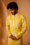 Shreyansh Designs_Yellow Silk Mirrors, Embroidery Suryansh Work Kurta And Pant Set _Online_at_Aza_Fashions