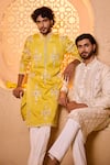 Shreyansh Designs_Yellow Silk Mirrors, Embroidery Suryansh Work Kurta And Pant Set _at_Aza_Fashions