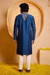 Shop_Shreyansh Designs_Blue Silk Embroidery Panshul Kurta And Pant Set _at_Aza_Fashions