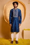 Buy_Shreyansh Designs_Blue Silk Embroidery Panshul Kurta And Pant Set _at_Aza_Fashions