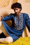 Buy_Shreyansh Designs_Blue Silk Embroidery Panshul Kurta And Pant Set _Online_at_Aza_Fashions