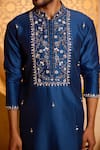 Shop_Shreyansh Designs_Blue Silk Embroidery Panshul Kurta And Pant Set _Online_at_Aza_Fashions