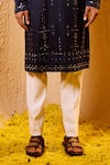 Shreyansh Designs_Blue Silk Mirrors, Embroidery Adhyant Work Kurta And Pant Set _Online_at_Aza_Fashions