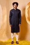 Buy_Shreyansh Designs_Blue Silk Mirrors, Embroidery Adhyant Work Kurta And Pant Set _at_Aza_Fashions
