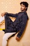 Shop_Shreyansh Designs_Blue Silk Mirrors, Embroidery Adhyant Work Kurta And Pant Set _Online_at_Aza_Fashions