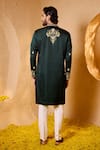 Shop_Shreyansh Designs_Green Silk Embroidery, Metallic Thread Gandharva Hand Kurta Set _at_Aza_Fashions