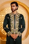 Shreyansh Designs_Green Silk Embroidery, Metallic Thread Gandharva Hand Kurta Set _Online_at_Aza_Fashions