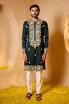 Buy_Shreyansh Designs_Green Silk Embroidery, Metallic Thread Gandharva Hand Kurta Set _at_Aza_Fashions