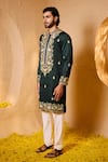Shop_Shreyansh Designs_Green Silk Embroidery, Metallic Thread Gandharva Hand Kurta Set _Online_at_Aza_Fashions