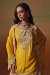 Buy_Saniya Sharma_Yellow Silk Embroidery, Sequins, Stones Round Neck, Kashish Cape And Kurta Set _Online_at_Aza_Fashions