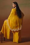 Shop_Saniya Sharma_Yellow Silk Embroidery, Sequins, Stones Round Neck, Kashish Cape And Kurta Set _at_Aza_Fashions