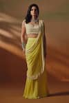 Buy_Saniya Sharma_Yellow Silk, Georgette Pearls, Nyra Pre-draped Saree With Embroidered Blouse _at_Aza_Fashions