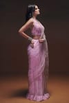 Saniya Sharma_Pink Net Embroidery, Sequins V-neck Nazr Pre-draped Saree With Blouse _Online_at_Aza_Fashions