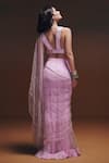 Shop_Saniya Sharma_Pink Net Embroidery, Sequins V-neck Nazr Pre-draped Saree With Blouse _at_Aza_Fashions