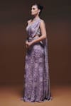 Saniya Sharma_Purple Organza Sequins, Zari, Beads, Kaaya Printed Pre- Draped Saree With Blouse _Online_at_Aza_Fashions