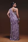Shop_Saniya Sharma_Purple Organza Sequins, Zari, Beads, Kaaya Printed Pre- Draped Saree With Blouse _at_Aza_Fashions