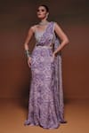 Buy_Saniya Sharma_Purple Organza Sequins, Zari, Beads, Kaaya Printed Pre- Draped Saree With Blouse _at_Aza_Fashions