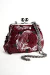 Buy_Nupur Kanoi_Burgundy Sequins, Beads, Embroidery Carmela Hand Clutch _at_Aza_Fashions