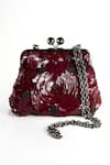 Shop_Nupur Kanoi_Burgundy Sequins, Beads, Embroidery Carmela Hand Clutch _at_Aza_Fashions
