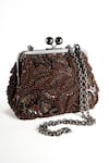 Buy_Nupur Kanoi_Brown Sequins, Beads, Embroidery Carmela Bougain Hand Clutch _at_Aza_Fashions