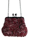 Nupur Kanoi_Burgundy Sequins, Beads, Embroidery Carmela Bougain Hand Clutch _at_Aza_Fashions